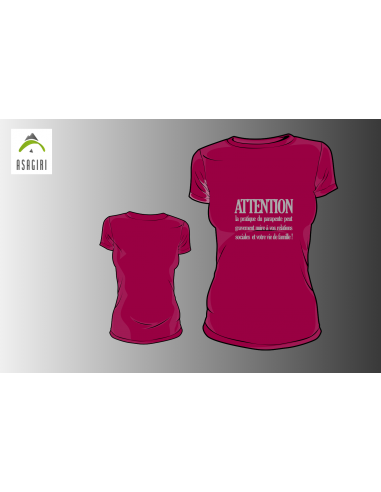 T-Shirt ASAGIRI, "Attention", femme, couleur rose, taille M